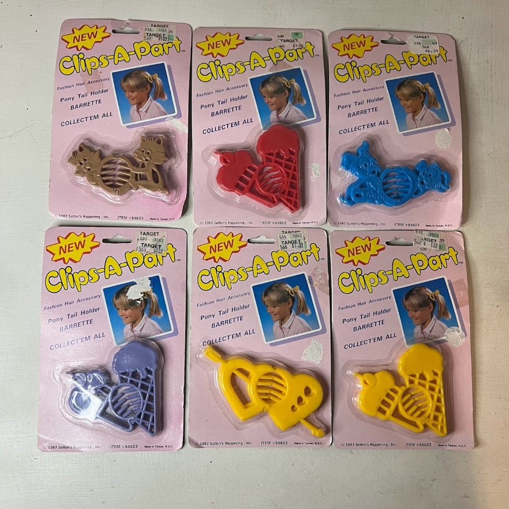New Vintage 1980s Clips-A-Part Girls Plastic Hair Clips